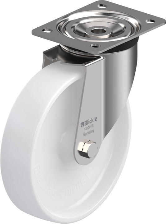 200mm Nylon Castor - Swivel Plate - 400kg - Stainless Steel