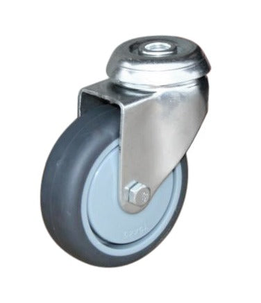 75mm Rubber Castor - Swivel Bolt Hole - 50kg Capacity