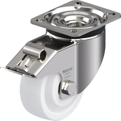 100mm Nylon Castor - Swivel Plate & Brake - 350kg - HD Stainless Steel