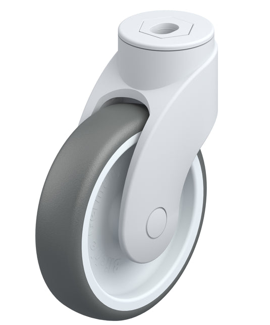 125mm Rubber Castor - Swivel Bolt Hole - 110kg Capacity