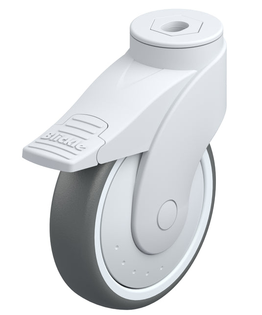 125mm Rubber Castor - Swivel Bolt Hole & Brake - 110kg Capacity