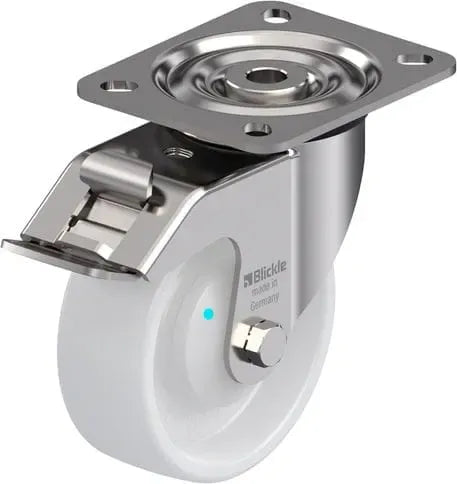 100mm Nylon Castor - Swivel Plate & Brake - 250kg - Stainless Steel