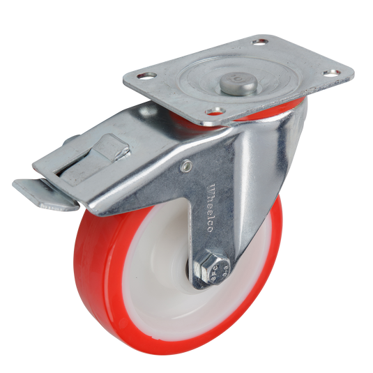 125mm Urethane Castor - Swivel Plate & Brake - 150kg Capacity