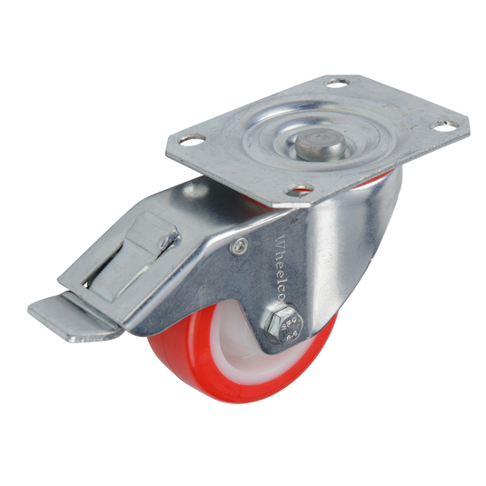 80mm Urethane Castor - Swivel Plate & Brake - 100kg Capacity