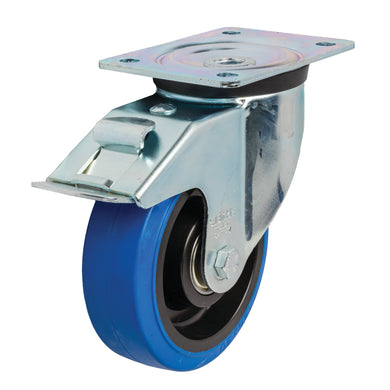 150mm Elastic Rubber Castor - Swivel Plate & Brake - 300kg Capacity