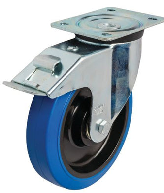 200mm Elastic Rubber Castor - Swivel Plate & Brake - 400kg Capacity