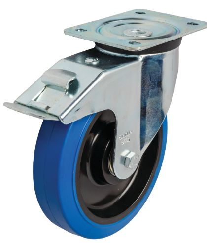 200mm Elastic Rubber Castor - Swivel Plate & Brake - 400kg Capacity
