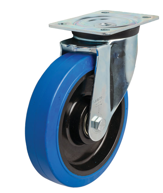 200mm Elastic Rubber Castor - Swivel Plate - 400kg Capacity