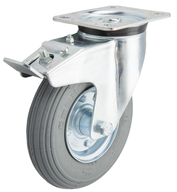 MHP - Swivel Plate & Brake 200mm Grey Pneumatic Castor