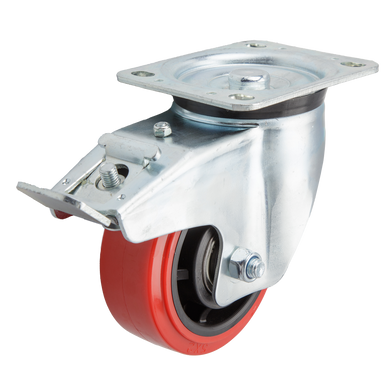 125mm Urethane Castor - Swivel Plate & Brake - 250kg Capacity