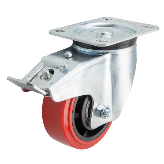 125mm Urethane Castor - Swivel Plate & Brake - 250kg Capacity