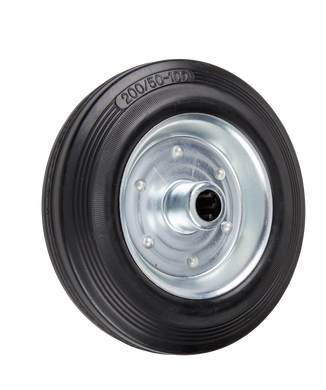 200mm Rubber Wheel - Roller Bearing - 200kg Capacity