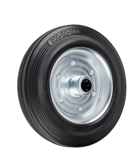 200mm Rubber Wheel - Roller Bearing - 200kg Capacity
