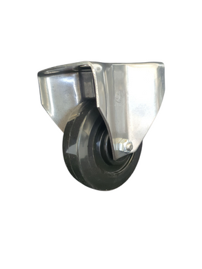 100mm Elastic Rubber Castor - Fixed Plate - 120kg - Stainless Steel - High/Low Temperature