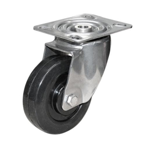 100mm Elastic Rubber Castor - Swivel Plate - 120kg - Stainless Steel - High/Low Temperature