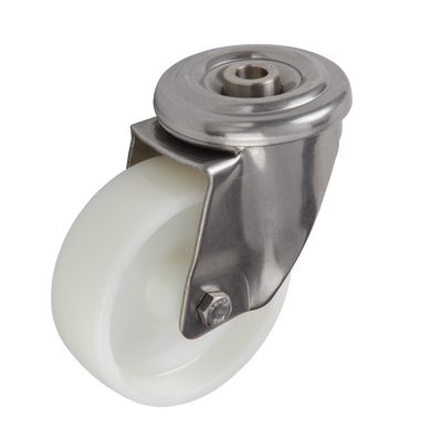 100mm Nylon Castor - Swivel Bolt Hole - 180kg - Stainless Steel