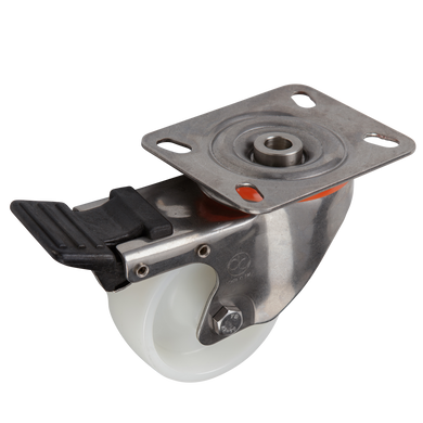 80mm Nylon Castor - Swivel Plate & Brake - 150kg - Stainless Steel