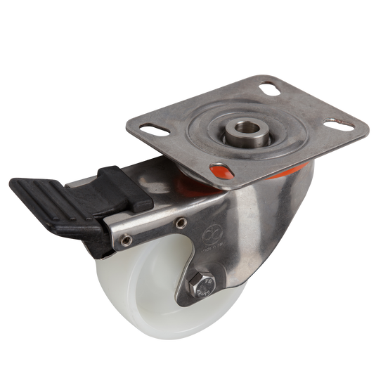80mm Nylon Castor - Swivel Plate & Brake - 150kg - Stainless Steel