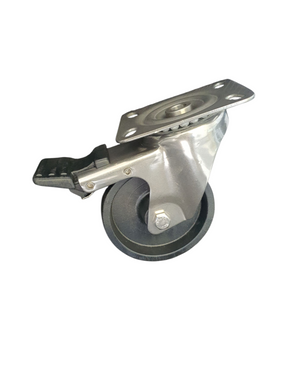 100mm Super-Tuff Monolithic Castor - Swivel Plate & Brake - 180kg - Stainless Steel - High/Low Temperature
