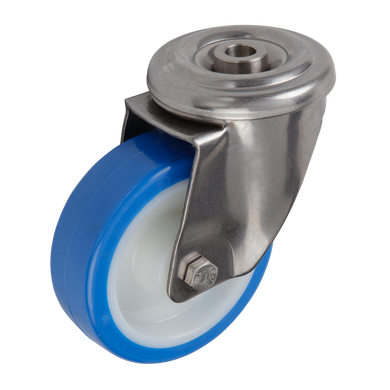 125mm Urethane Castor - Swivel Bolt Hole - 200kg - Stainless Steel