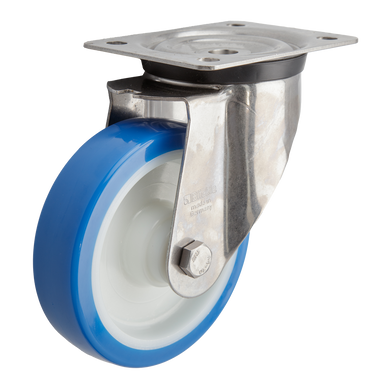 150mm Urethane Castor - Swivel Plate - 400kg - Stainless Steel