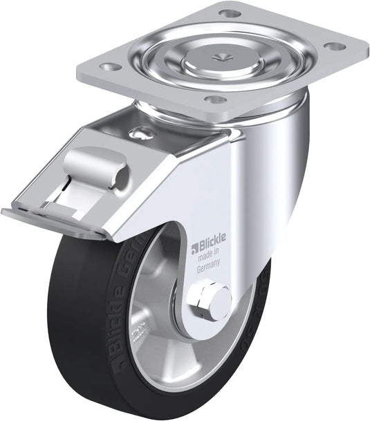 150mm Elastic Rubber - Swivel Plate & Brake- 400kg capacity