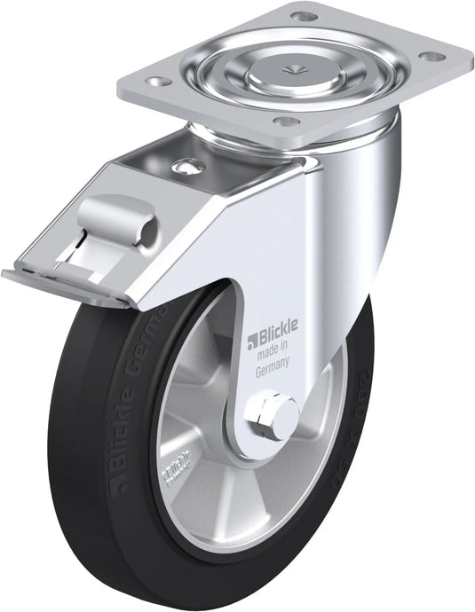 200mm Elastic Rubber - Swivel Plate & Brake- 500kg capacity