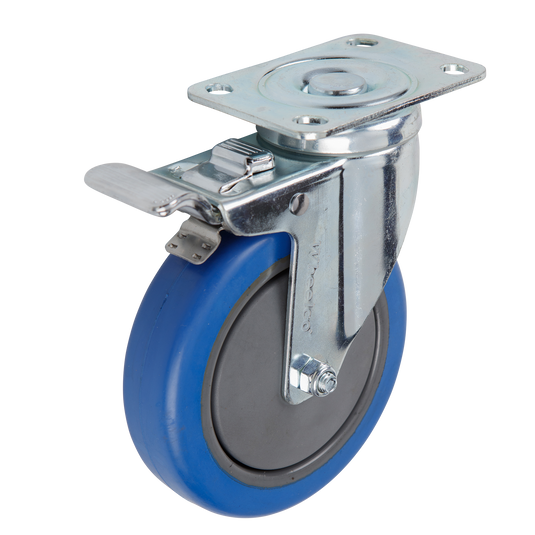 125mm Elastic Rubber Castor - Swivel Plate & Brake - 100kg Capacity