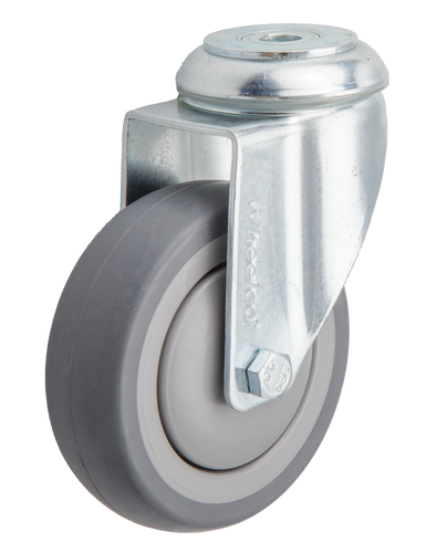 100mm Rubber Castor - Swivel Bolt Hole - 100kg Capacity