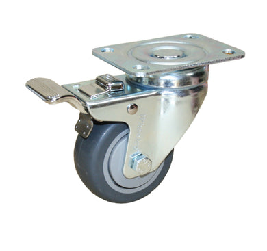 75mm Rubber Castor - Swivel Plate & Brake - 80kg Capacity