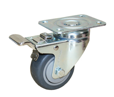 75mm Urethane  Castor - Swivel Plate & Brake - 80kg Capacity