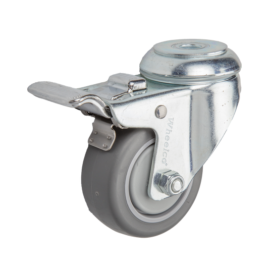 75mm Urethane Castor - Swivel Bolt Hole & Brake - 80kg Capacity