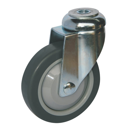 100mm Rubber Castor - Swivel Bolt Hole - 60kg Capacity