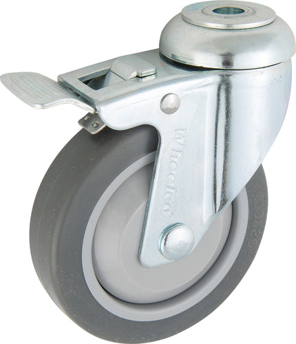 100mm Rubber Castor - Swivel Bolt Hole & Brake - 60kg Capacity