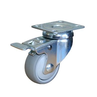 65mm Rubber Castor - Swivel Plate & Brake - 60kg Capacity