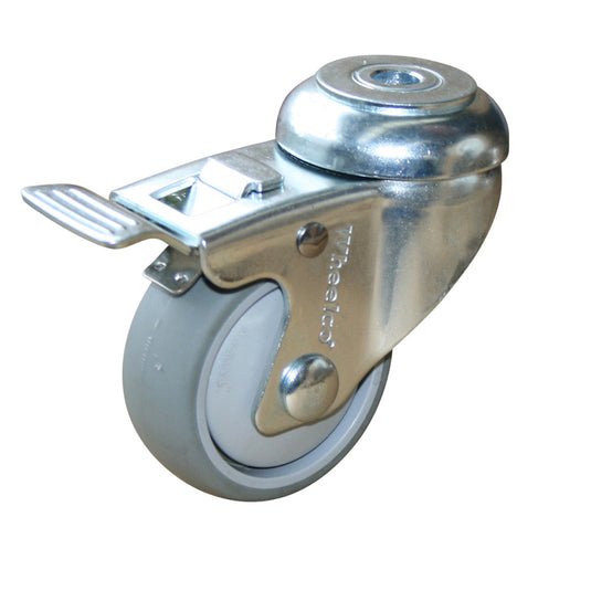 65mm Rubber Castor - Swivel Bolt Hole & Brake - 60kg Capacity