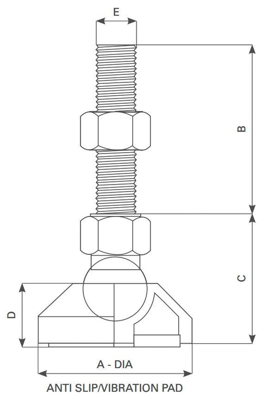 Mild Steel Adjustable Feet Ball Jointed 80mm Diameter Base - AF-Z-80-M16x65