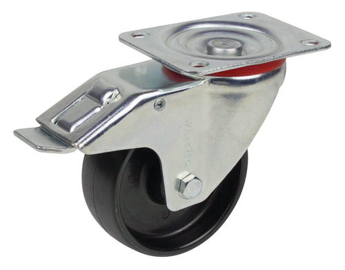 100mm Nylon Castor - Swivel Plate & Brake - 120kg Capacity