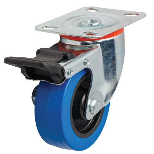 100mm Elastic Rubber Castor - Swivel Plate & Brake - 150kg Capacity