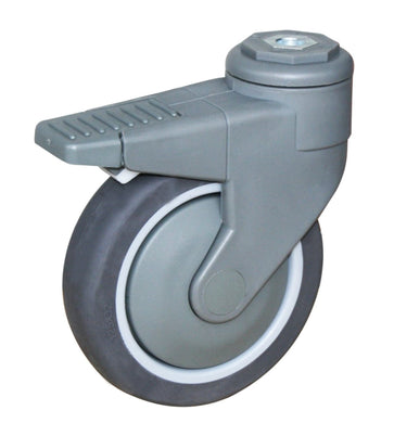 125mm Rubber Castor - Swivel Bolt Hole & Brake - 100kg Capacity (Shower Chair)