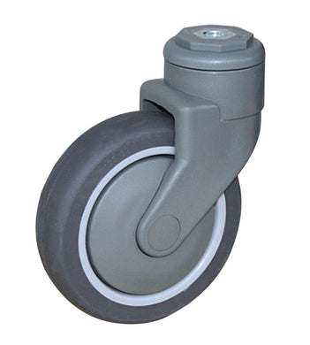 125mm Rubber Castor - Swivel Bolt Hole - 100kg Capacity (Shower Chair)