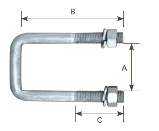 Square U-Bolt 75mm - UB102-75(ZINC)