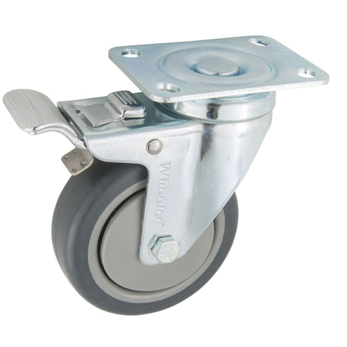 100mm Rubber Castor - Swivel Plate & Brake - 100kg Capacity