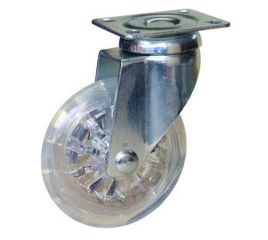 75mm Clear Urethane Castor - Swivel Plate - 60kg Capacity