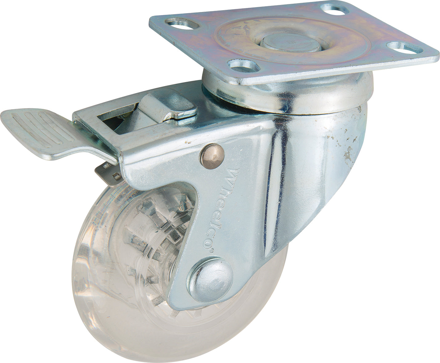 75mm Clear Urethane Castor - Swivel Plate & Brake - 60kg Capacity – Wheelco