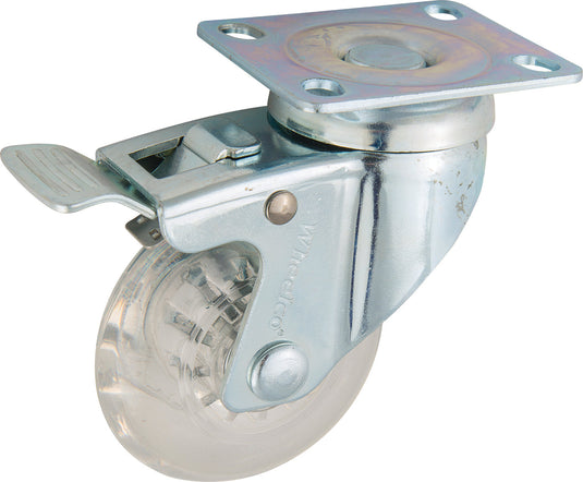 75mm Clear Urethane Castor - Swivel Plate & Brake - 60kg Capacity