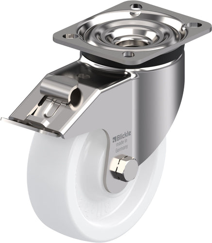 125mm Nylon Castor - Swivel Plate & Brake - 750kg - HD Stainless Steel