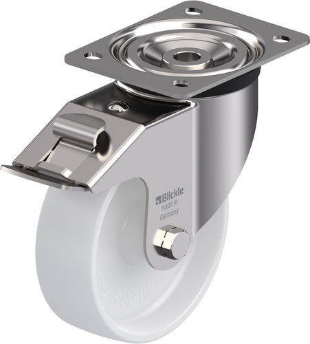 150mm Nylon Castor - Swivel Plate & Brake - 400kg - Stainless Steel
